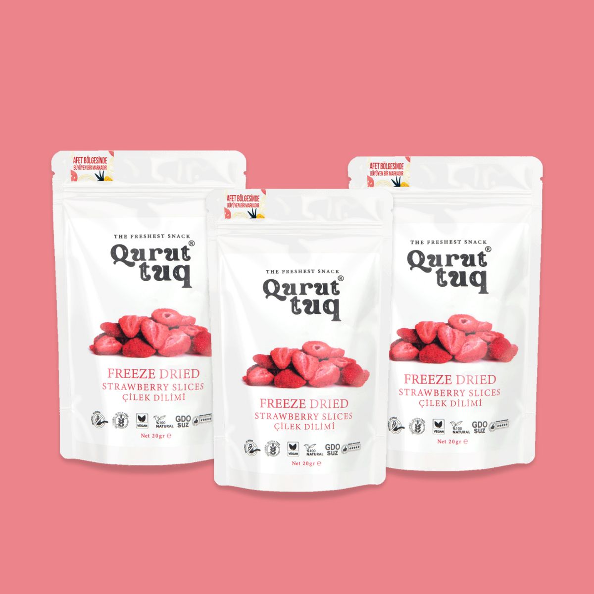 3'lü Paket Freeze Dried Dondurularak Dilim Çilek 20g