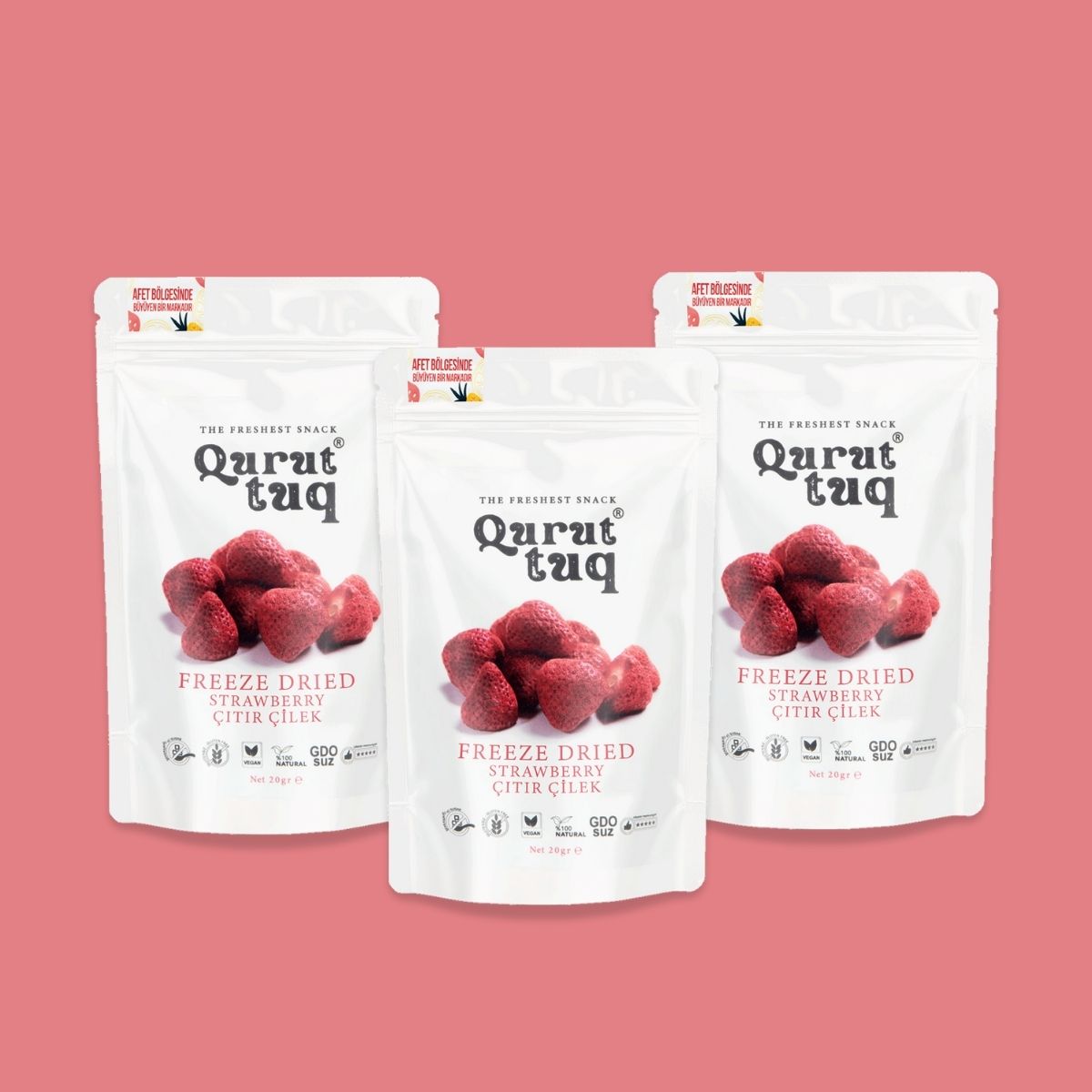 3'lü Paket Dondurularak Kurutulmuş Bütün Çilek 3x20g