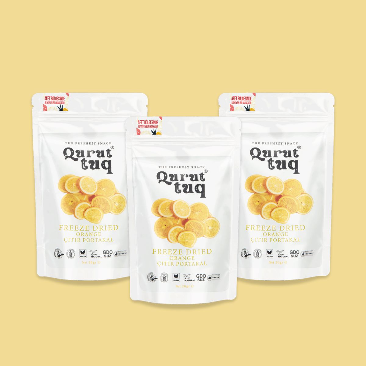 3'lü Paket Freeze Dried Dondurularak Kurutulmuş Portakal 3x20g
