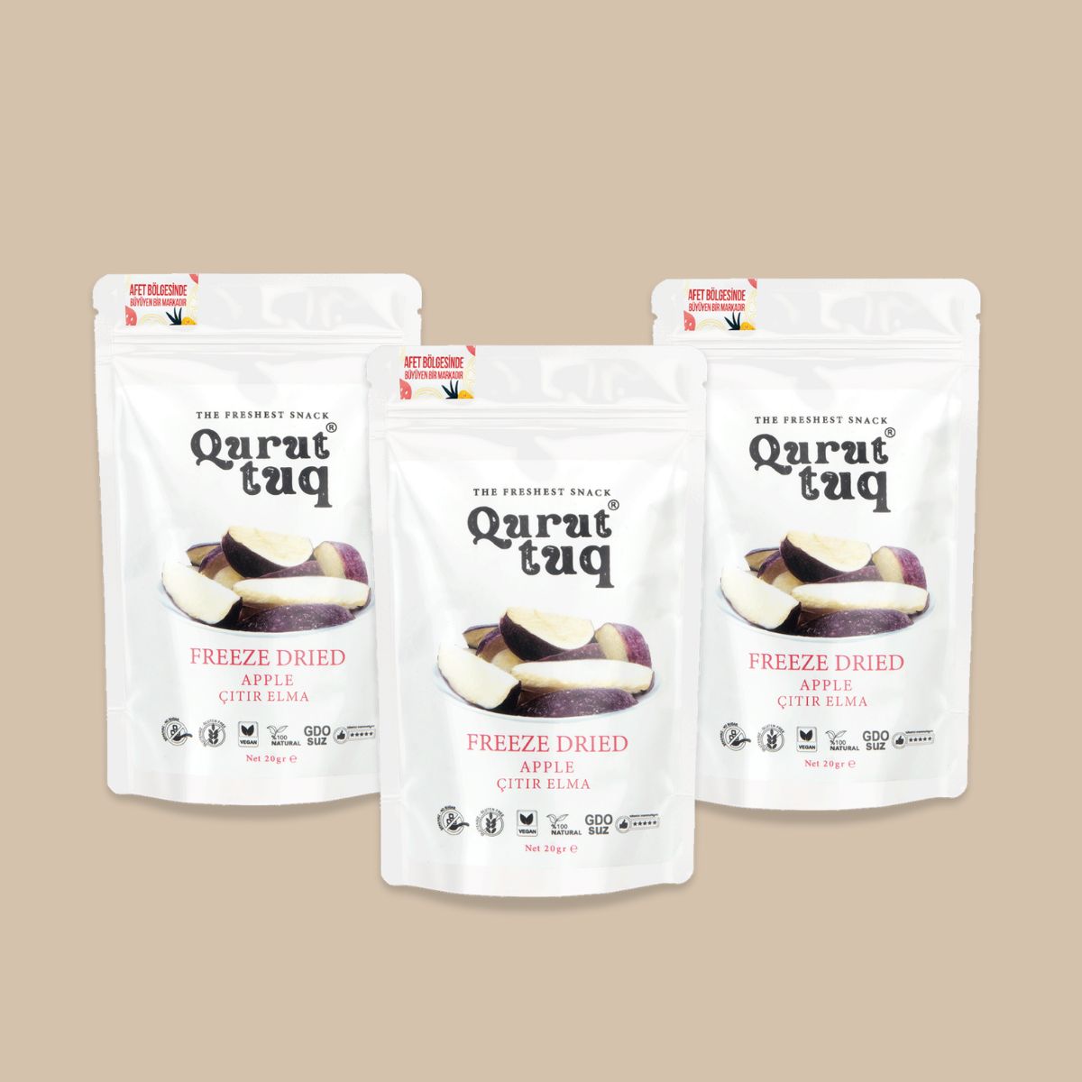 3'lü Paket Freeze Dried Dondurularak Kurutulmuş Elma 3x20g