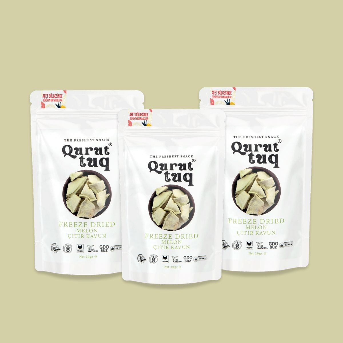 3'lü Paket Freeze Dried Dondurularak Kurutulmuş Çıtır Kavun 3x20g