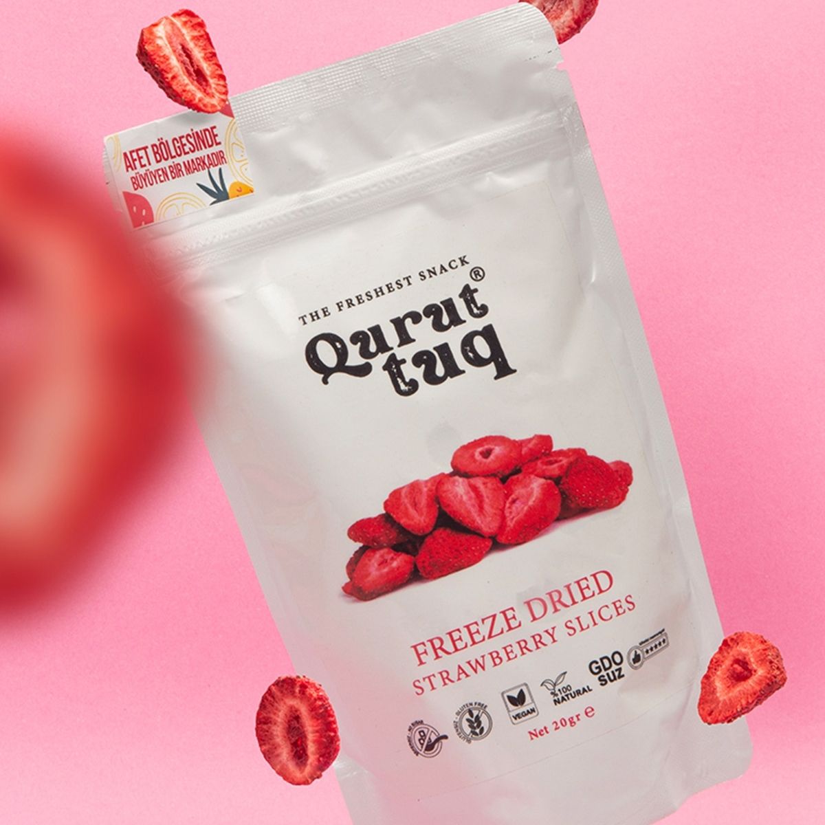 Freeze Dried Dondurularak Kurutulmuş Çilek Dilimleri 20g