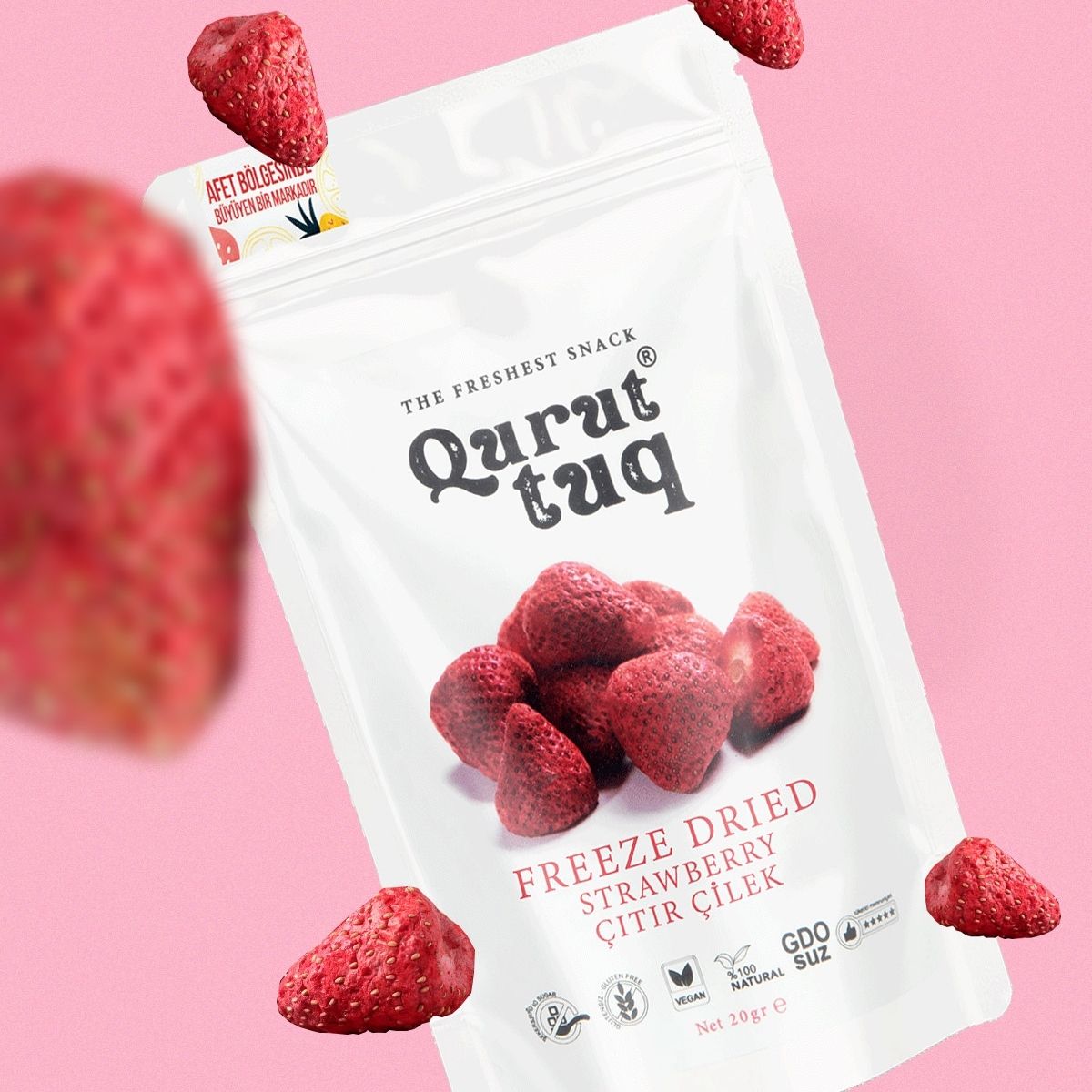 Freeze Dried Dondurularak Kurutulmuş Bütün Çilek 20g